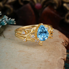 Timeless Pear Cut Aquamarine Engagement Ring Set for Her