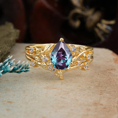 Timeless Pear Cut Alexandrite Engagement Ring Set for Her