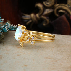 Timeless Pear Cut Moonstone Engagement Ring Set for Her