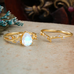 Timeless Pear Cut Moonstone Engagement Ring Set for Her
