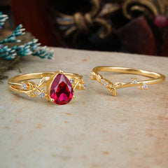 Timeless Pear Cut Ruby Engagement Ring Set for Her