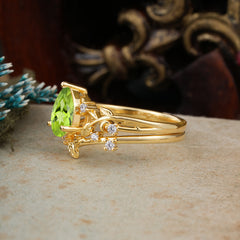 Timeless Pear Cut Peridot Engagement Ring Set for Her