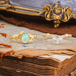 Nature-Inspired 3-Prong Oval-Cut Fire Opal Engagement Ring Set with Vine Accents - Additional view
