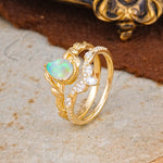 Nature-Inspired 3-Prong Oval-Cut Fire Opal Engagement Ring Set with Vine Accents - Additional view