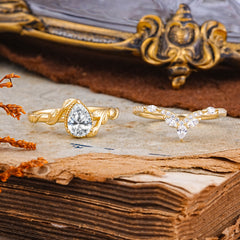 Nature-Inspired 3-Prong Oval-Cut Lab Diamond Engagement Ring Set with Vine Accents