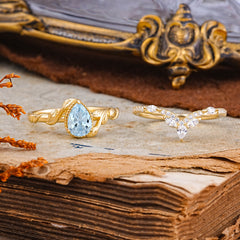 Nature-Inspired 3-Prong Oval-Cut Aquamarine Engagement Ring Set with Vine Accents