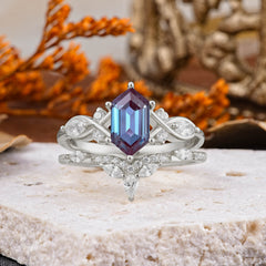 The Graceful Hexagon - Cut 6 Prong Alexandrite Engagement Ring