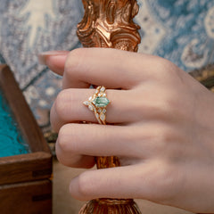 The Graceful Hexagon - Cut 6 Prong Natural Moss Agate Engagement Ring