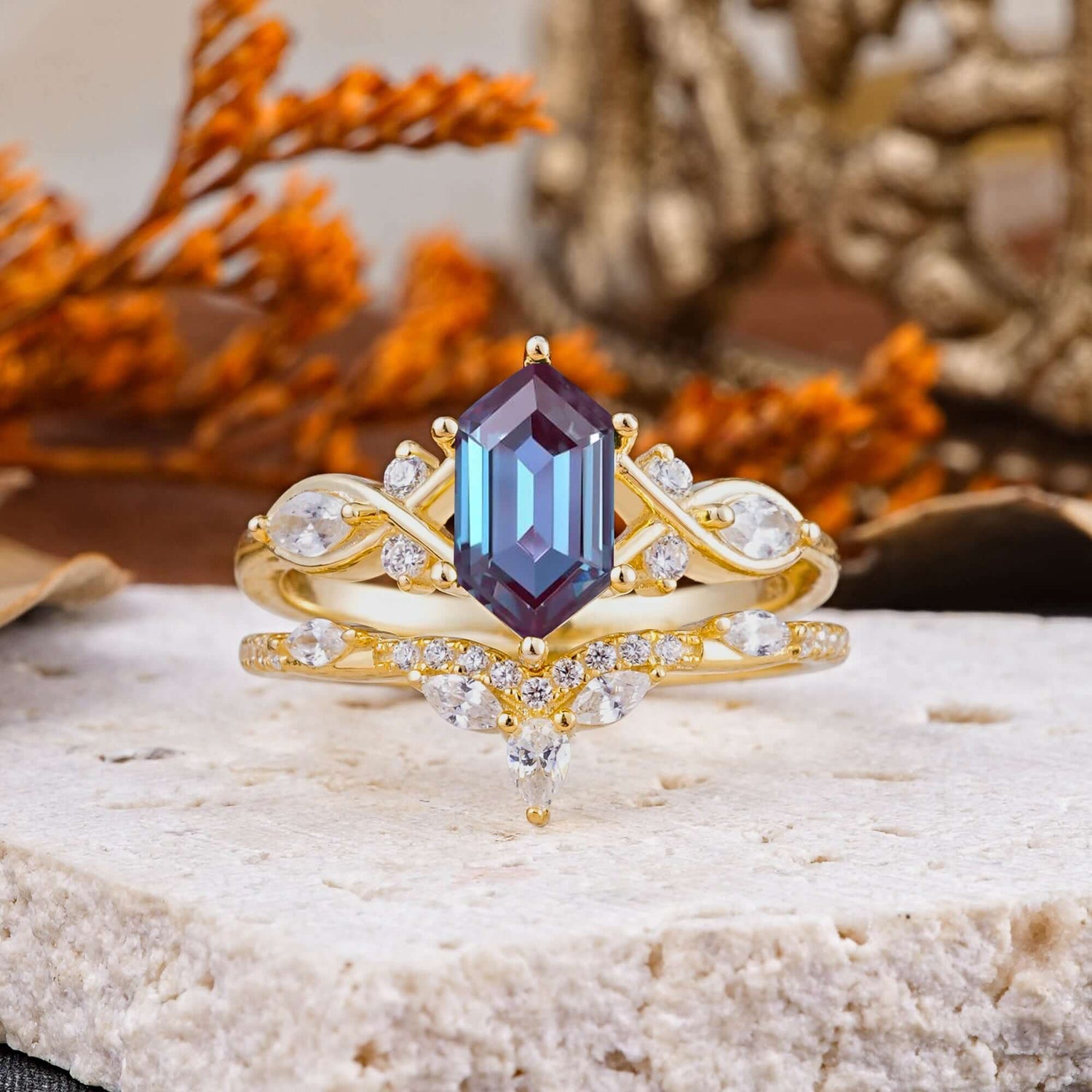The Graceful Hexagon - Cut 6 Prong Alexandrite Engagement Ring