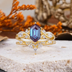 The Graceful Hexagon - Cut 6 Prong Alexandrite Engagement Ring