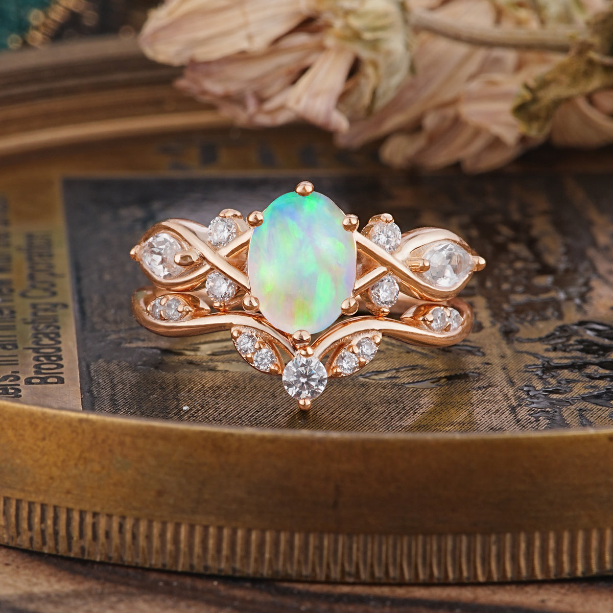 The Sumptuous Oval - Cut Fire Opal Halo Ring - Additional view