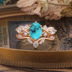 The Sumptuous Oval - Cut Turquoise Halo Ring