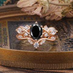 Luxury Oval Cut Black Onyx Engagement Ring