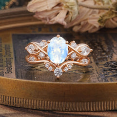 Luxury Oval Cut Moonstone Engagement Ring
