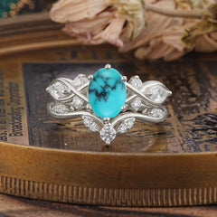 The Sumptuous Oval - Cut Turquoise Halo Ring