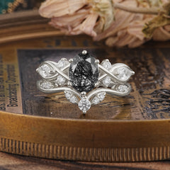 Luxury Oval Cut Black Rutilated Quartz Engagement Ring