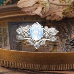 Luxury Oval Cut Moonstone Engagement Ring