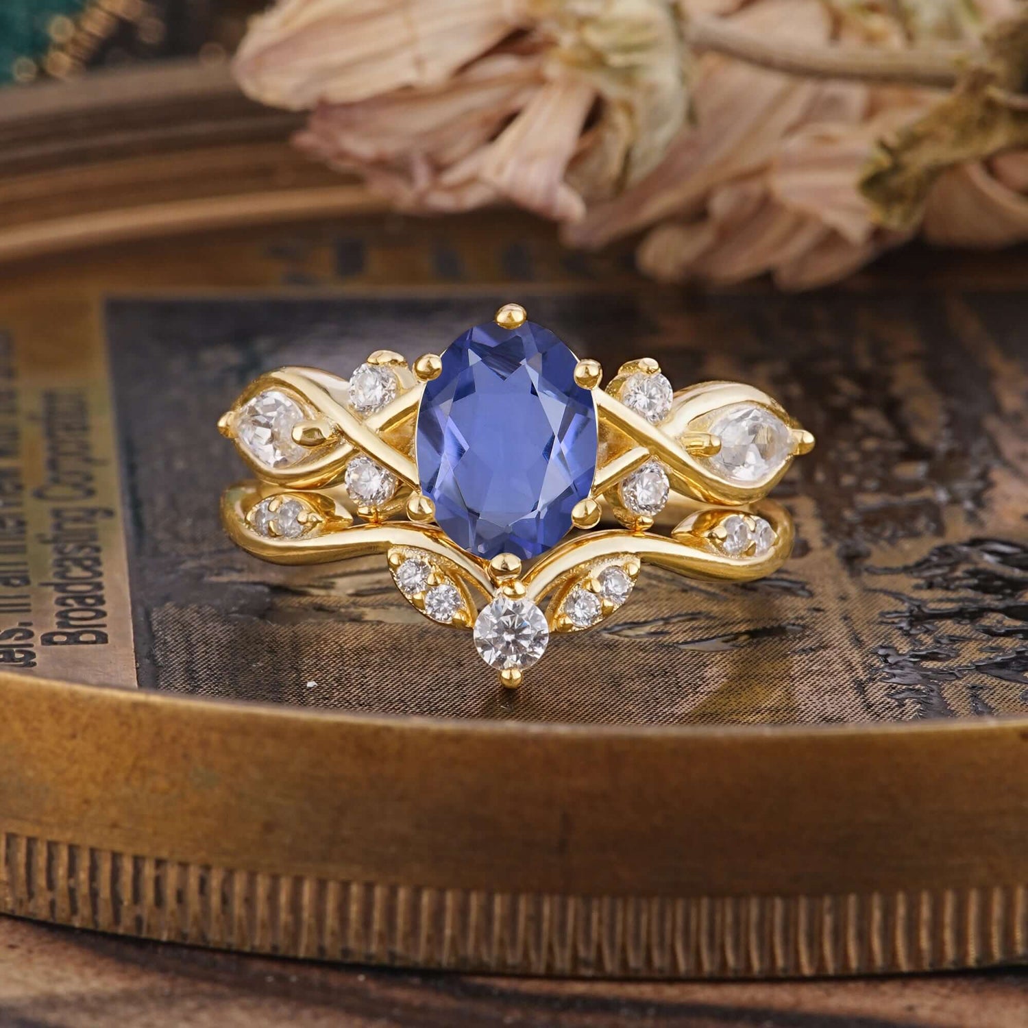 Luxury Oval Cut Tanzanite Bridal Ring Set - Romalar Jewelry