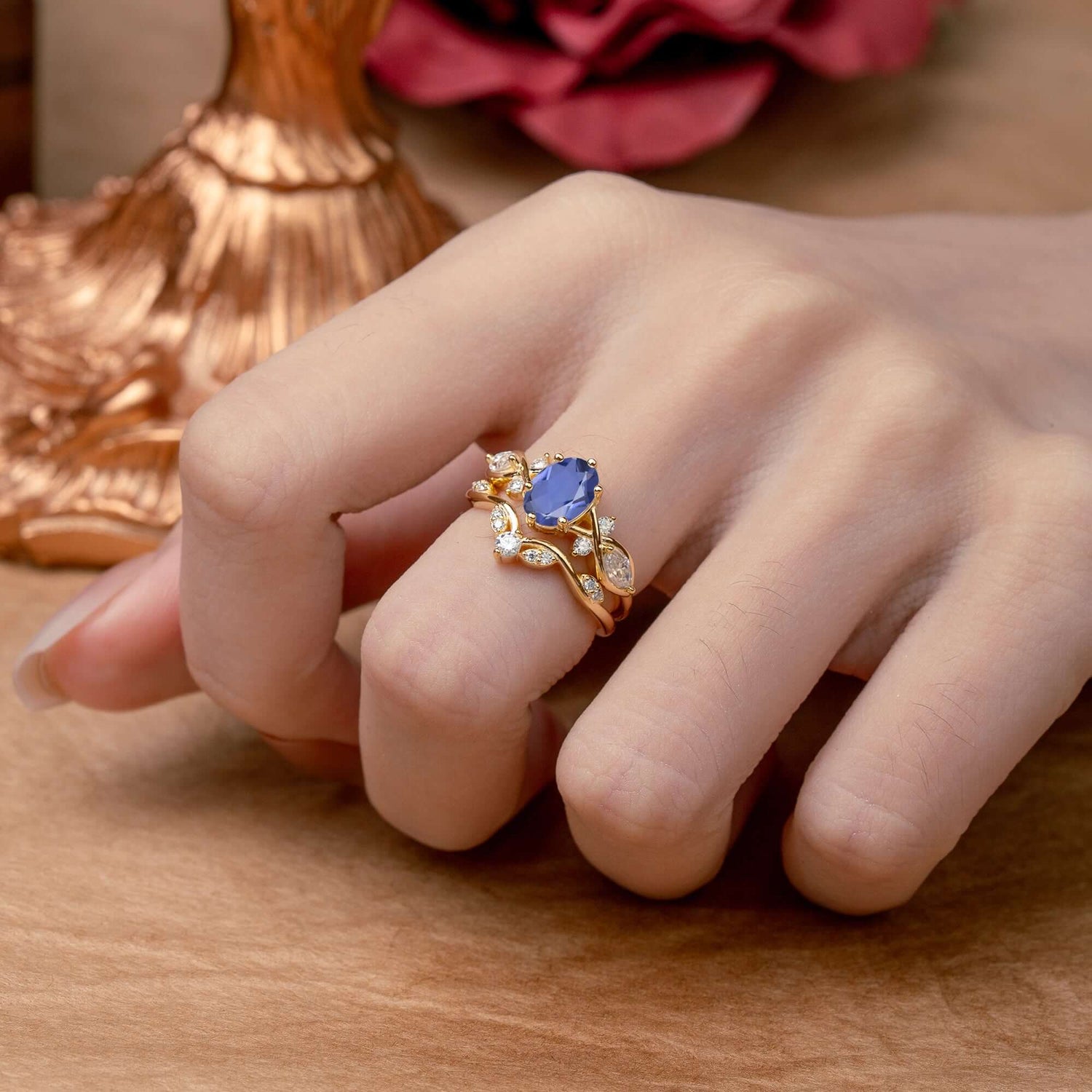 Luxury Oval Cut Tanzanite Bridal Ring Set - Romalar Jewelry