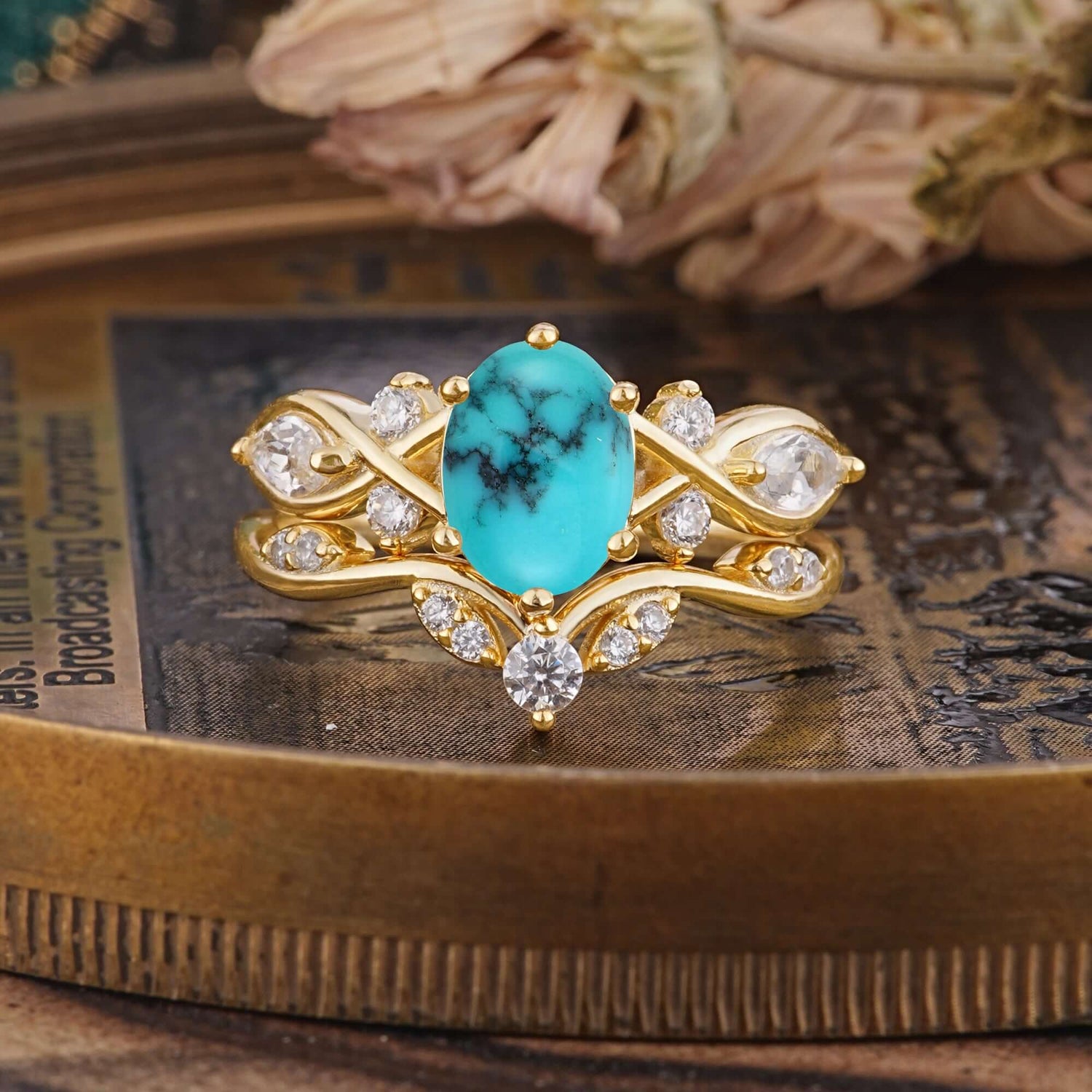 The Sumptuous Oval - Cut Turquoise Bridal Ring Set