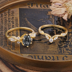 Luxury Oval Cut Black Rutilated Quartz Engagement Ring