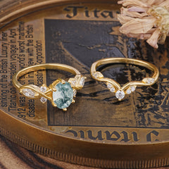 Luxury Oval Cut Moss Agate Engagement Ring