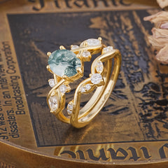 Luxury Oval Cut Moss Agate Engagement Ring