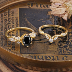 Luxury Oval Cut Black Onyx Engagement Ring