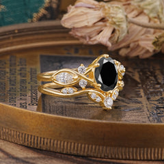 Luxury Oval Cut Black Onyx Engagement Ring