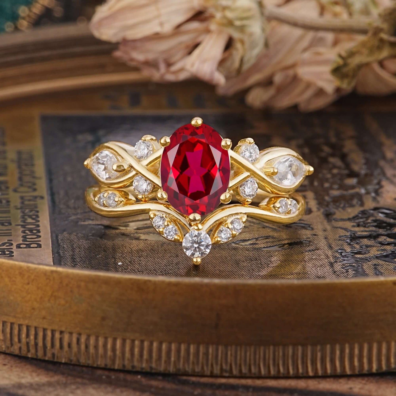 The Sumptuous Oval - Cut Ruby Bridal Ring Set