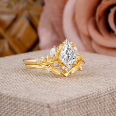 Nature Inspired The Dreamy Kite- Cut Lab Diamond with Fantasy Leaf Gold Ring Set