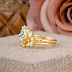 Nature Inspired The Dreamy Kite- Cut Lab Diamond with Fantasy Leaf Gold Ring Set