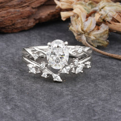 Nature-Inspired Oval Cut Moissanite Engagement Ring Set