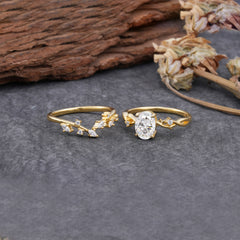 Nature-Inspired Oval Cut Moissanite Engagement Ring Set