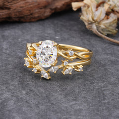 Nature-Inspired Oval Cut Moissanite Engagement Ring Set