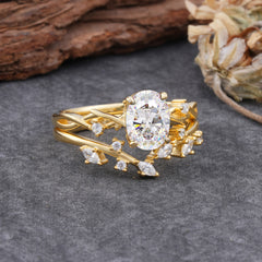 Nature-Inspired Oval Cut Moissanite Engagement Ring Set