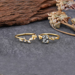 Nature-Inspired Oval Cut 4 Prong Black Rutilated Quartz Engagement Ring Set