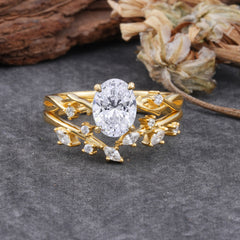 Nature-Inspired Oval Cut 4 Prong Lab Diamond Engagement Ring Set