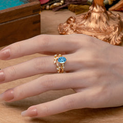 Nature-Inspired Oval Cut 4 Prong Aquamarine Engagement Ring Set