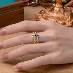 Nature-Inspired Oval Cut 4 Prong Alexandrite Engagement Ring Set