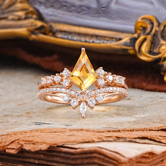 Luxury Kite-Cut Citrine Engagement Ring Set