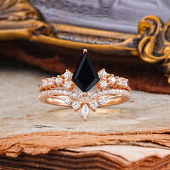 Luxury Kite-Cut Natural  Black Onyx Engagement Ring