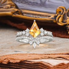 Luxury Kite-Cut Citrine Engagement Ring Set