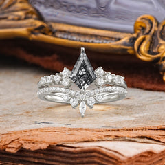 Luxury Kite-Cut Natural Black Rutilated Quartz Engagement Ring