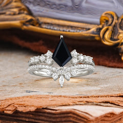Luxury Kite-Cut Natural  Black Onyx Engagement Ring