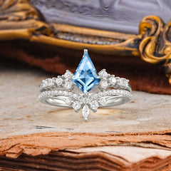 Luxury Kite-Cut Aquamarine Engagement Ring Set