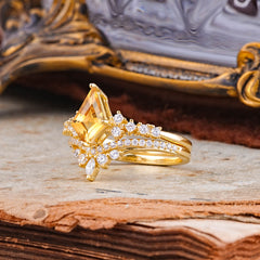 Luxury Kite-Cut Citrine Engagement Ring Set