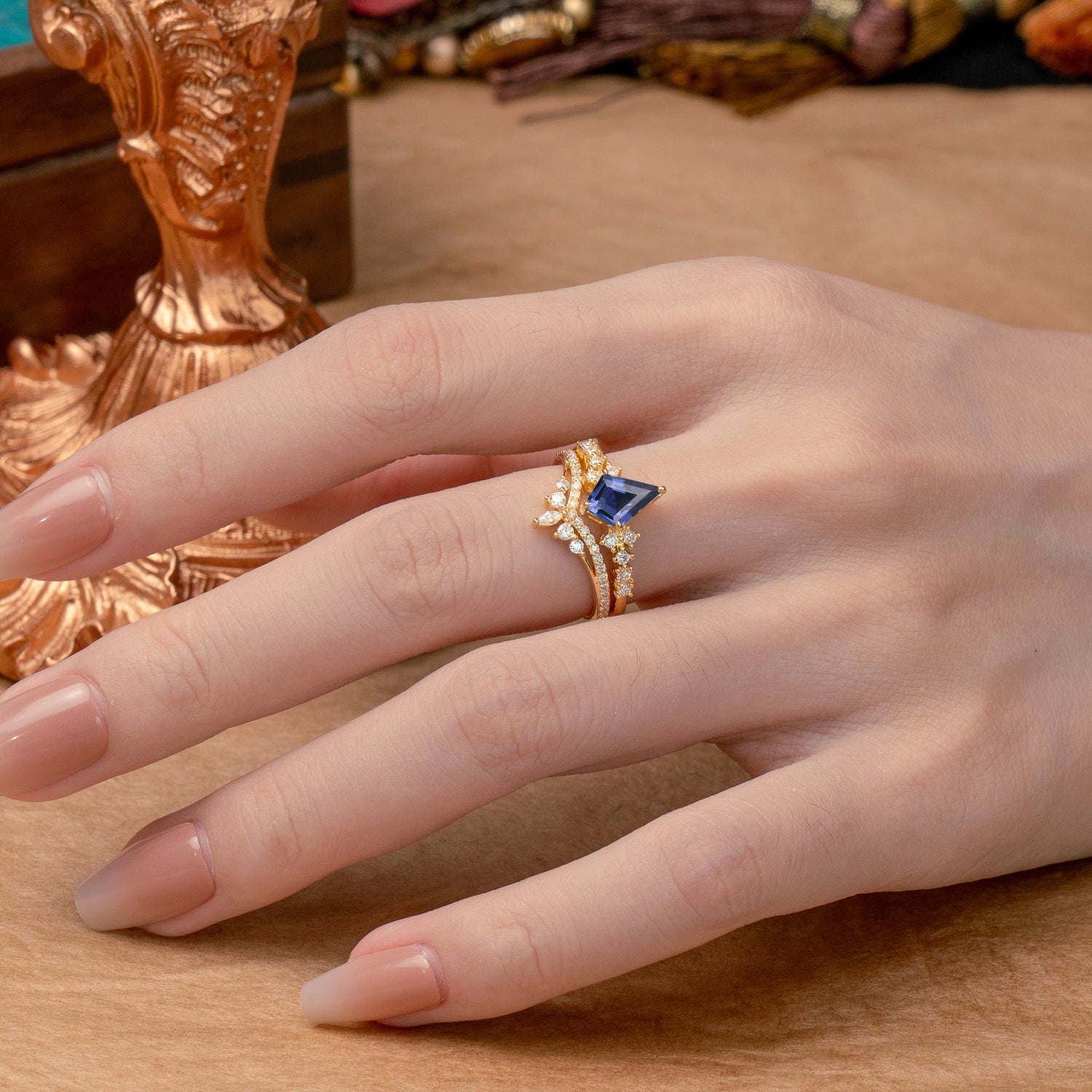 Luxury Kite-Cut Tanzanite Bridal Ring Set - Romalar Jewelry