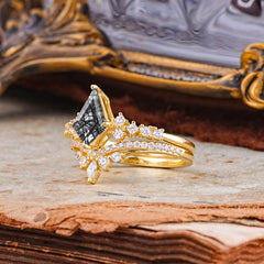 Luxury Kite-Cut Natural Black Rutilated Quartz Engagement Ring