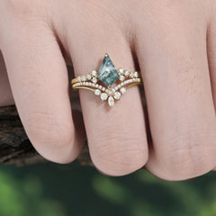 Luxury Kite-Cut Natural Moss Agate Engagement Ring